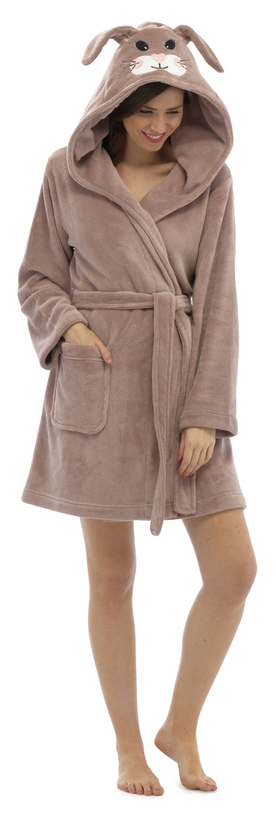 Womens Short Hooded Animal Ears Bath Robes Dressing Gowns Housecoat